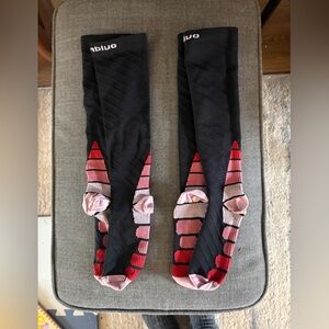 Women's Compression Socks - Black with Red and Pink Stripes